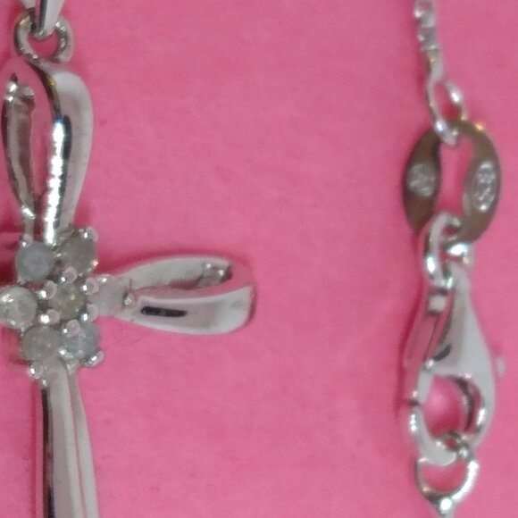 silver diamond cross,with box chain! - Picture 7 of 10